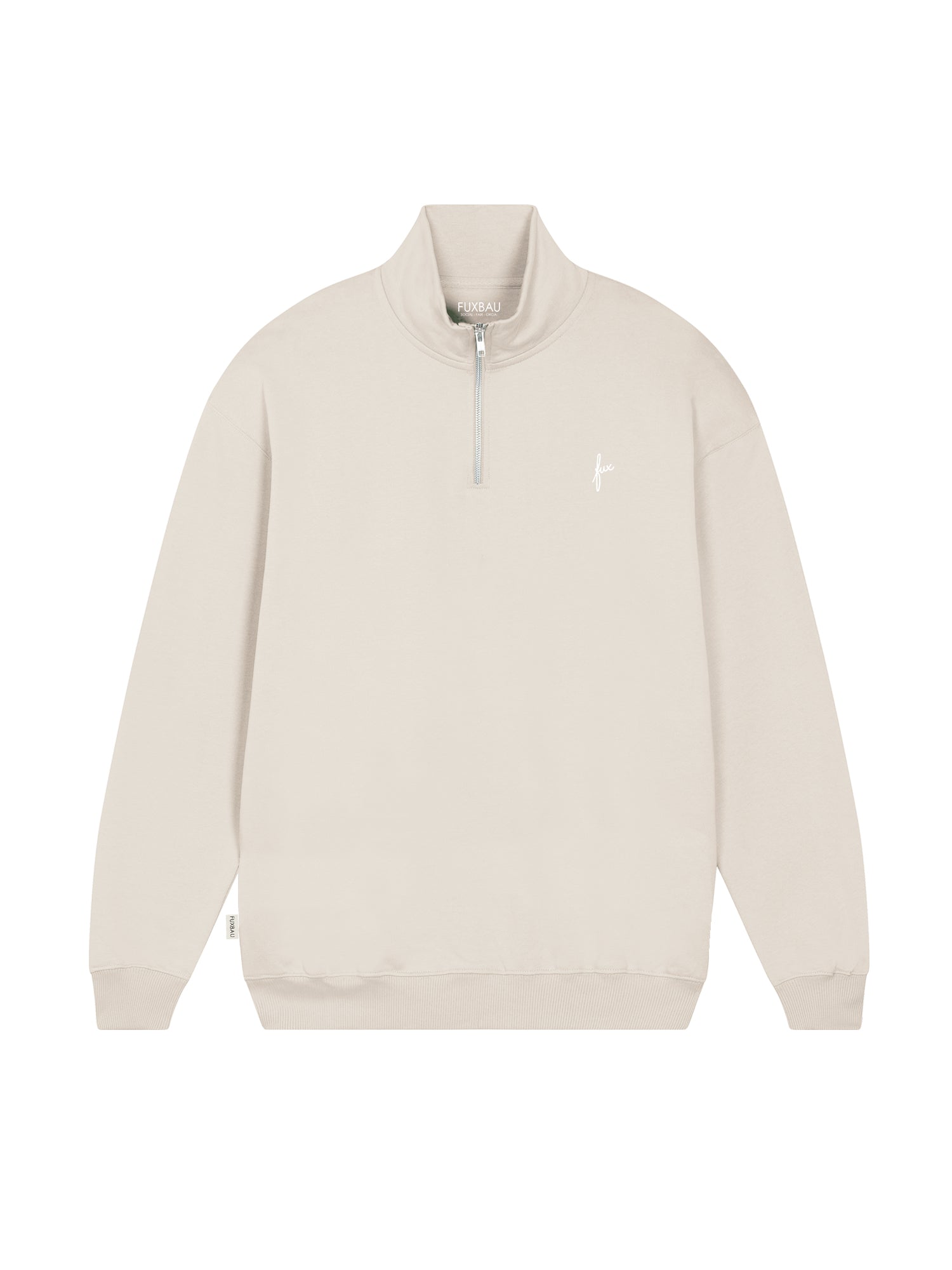FUXBAU Männer Half Zip Sweater beige aus GOTS Bio-Baumwolle hergestellt in Portugal