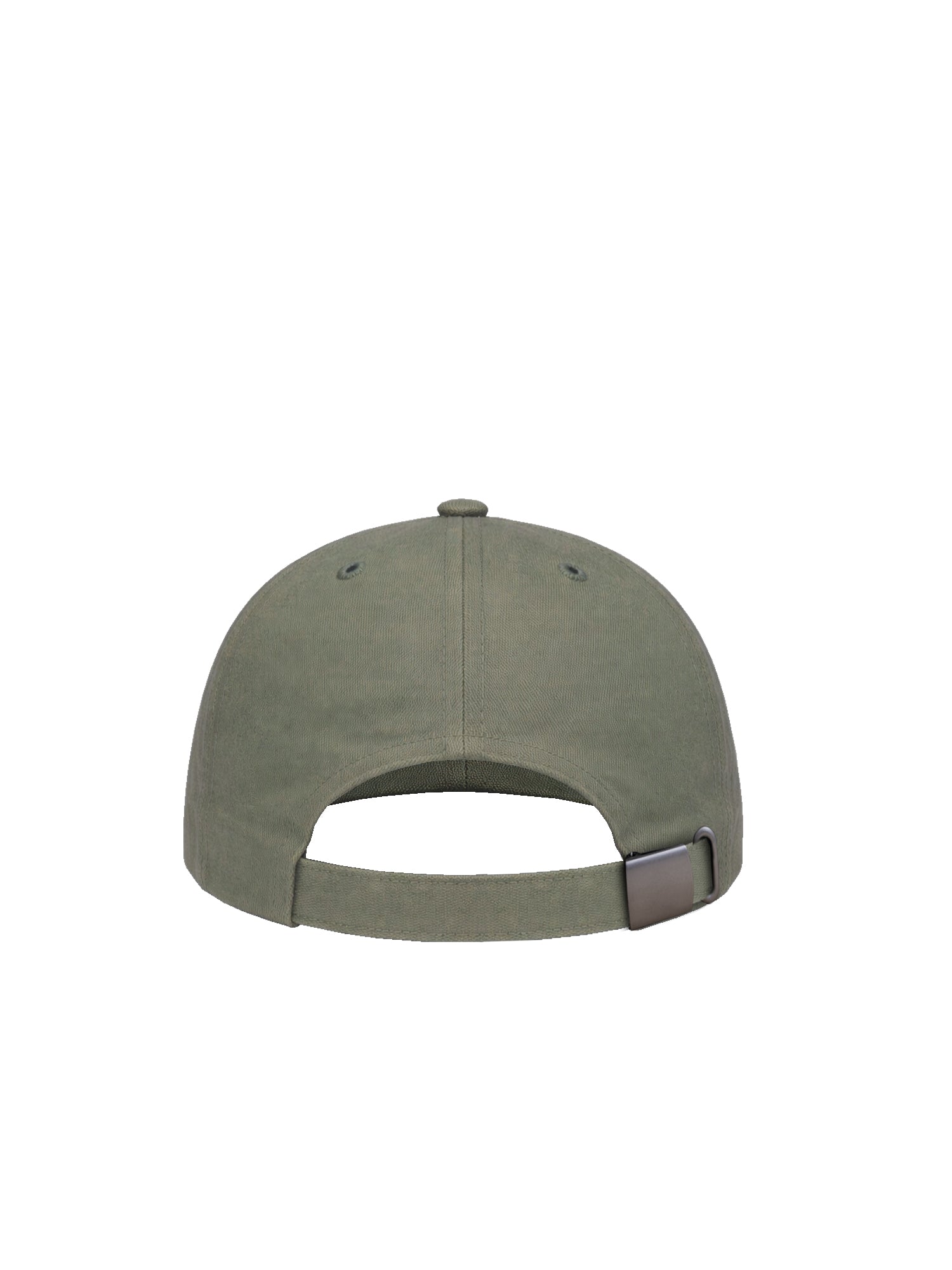 Rückseite einer nachhaltigen FUXBAU Dad Cap in olivegrün aus 100% Biobaumwolle und fair in Europa hergestellt.
