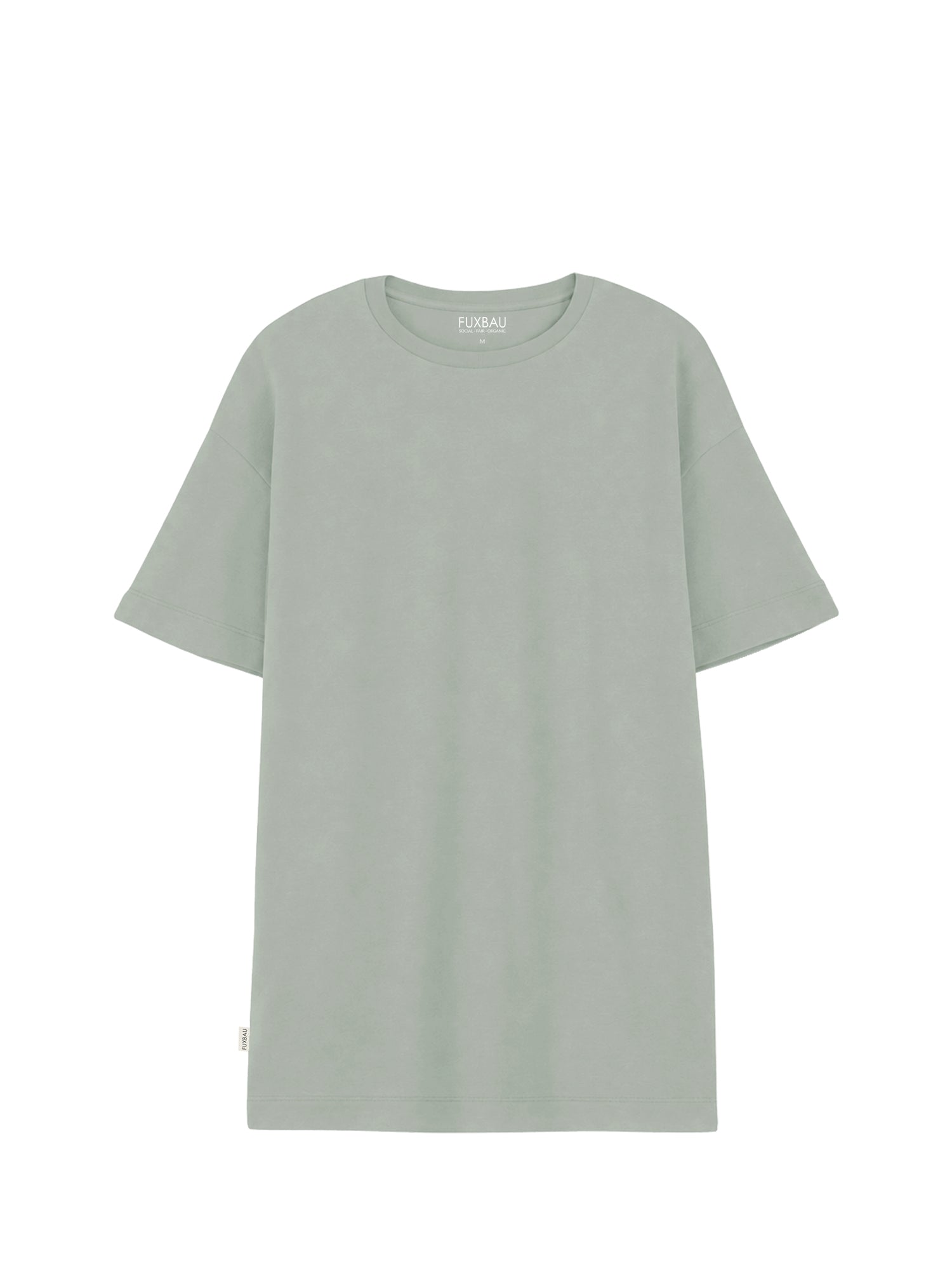 Frauen T-Shirt Kleid in Seegras aus Biobaumwolle freigestellt in Vorderansicht