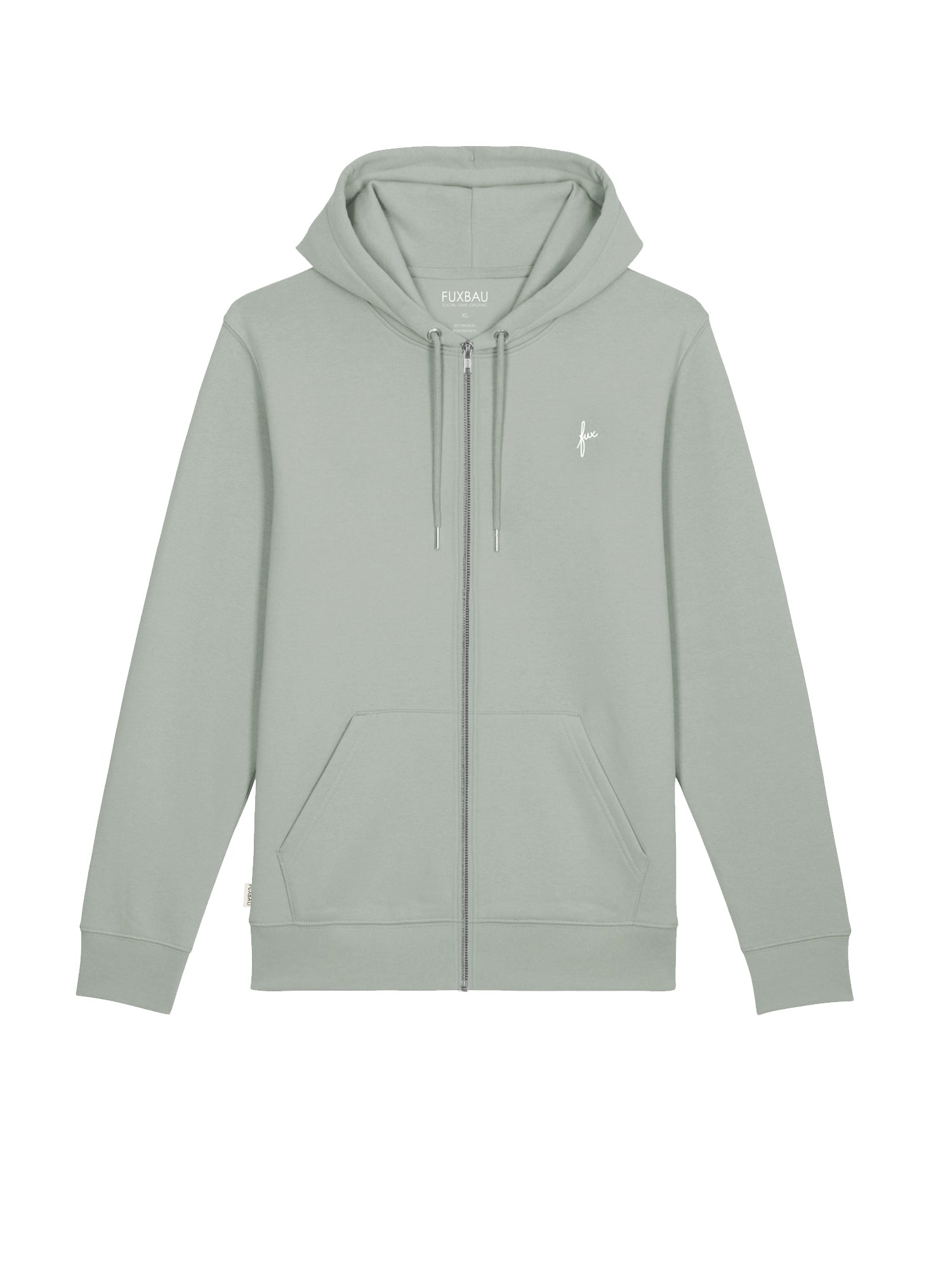 Unisex Sweatjacke in Seegras aus Biobaumwolle freigestellt in Vorderansicht