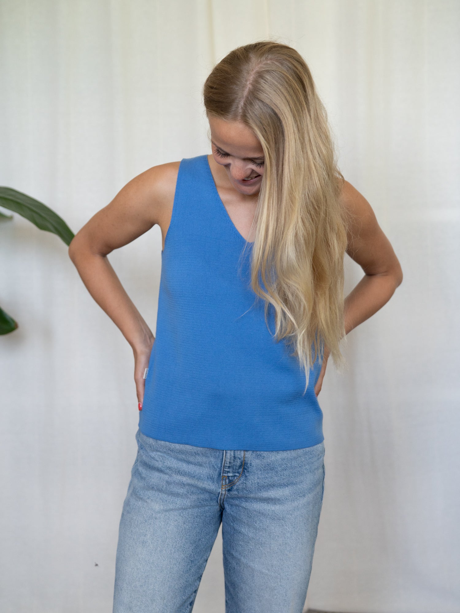 FUXBAU 4Seasons Stricktop blau Damen aus Bio-Baumwolle nachhaltig in Italien gefertigt