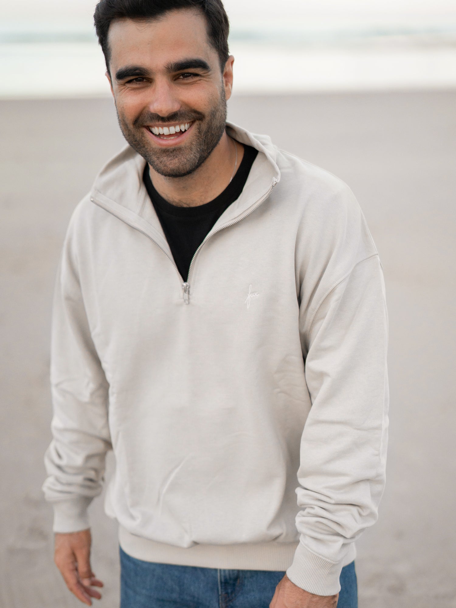 Half Zip Sweater beige Herren aus Bio-Baumwolle GOTS Portugal