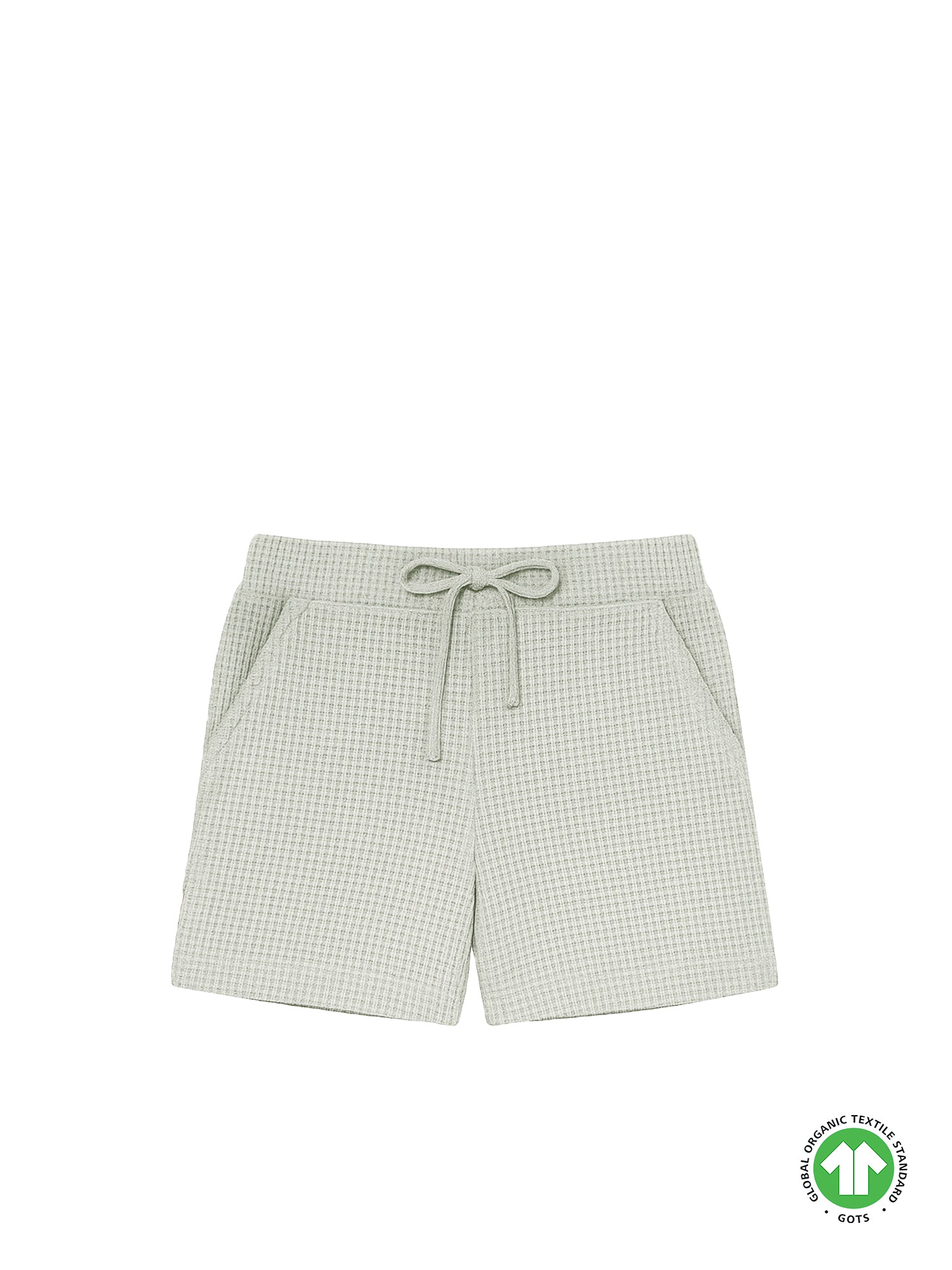 Freigestellte Damen Shorts aus Waffelstrick in Salbei – kurzärmlig, aus GOTS-zertifizierter Bio-Baumwolle, fair produziert von FUXBAU