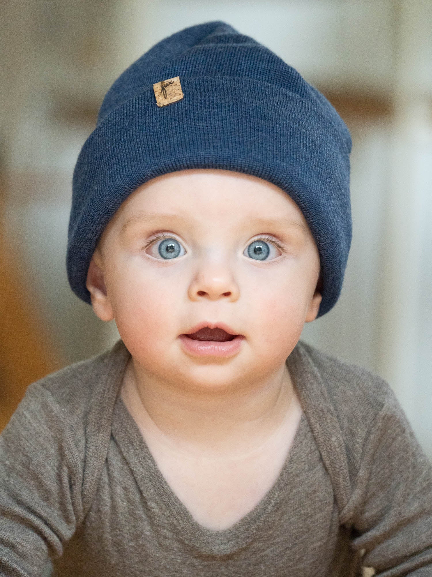 Kinder Merino Kork Beanie - nachtblau