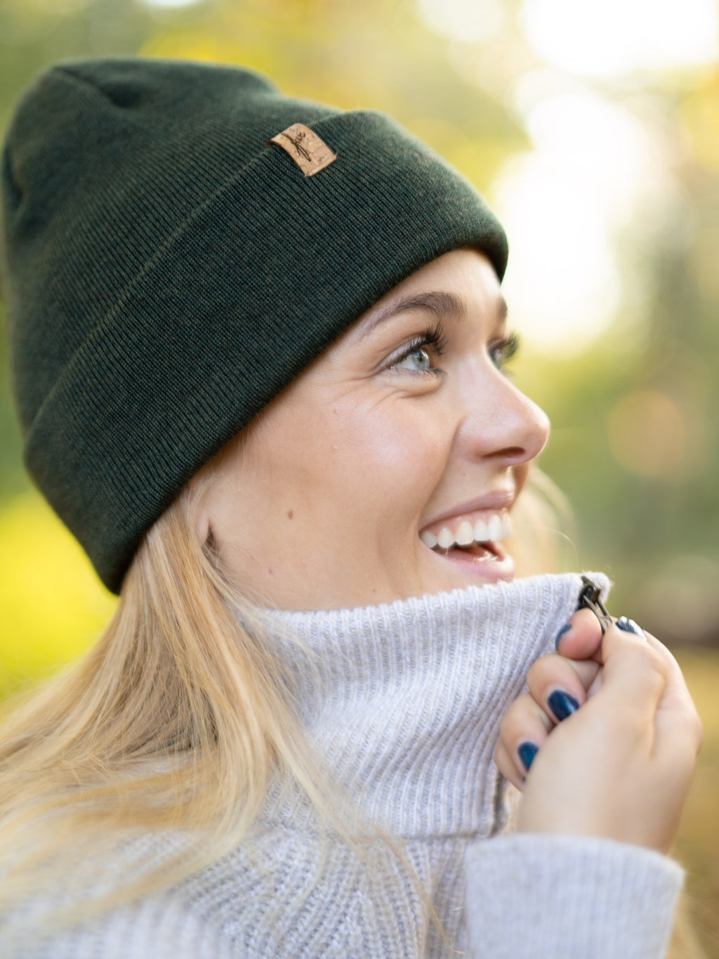 Merino Kork Beanie - waldgrün