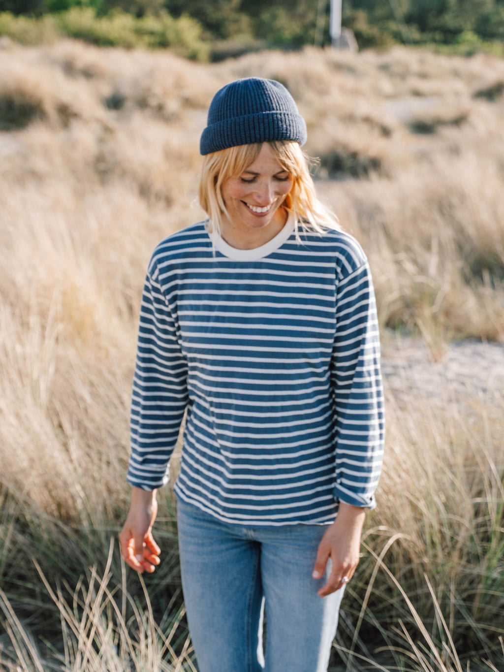 Frauen Streifen Longsleeve - creme blau