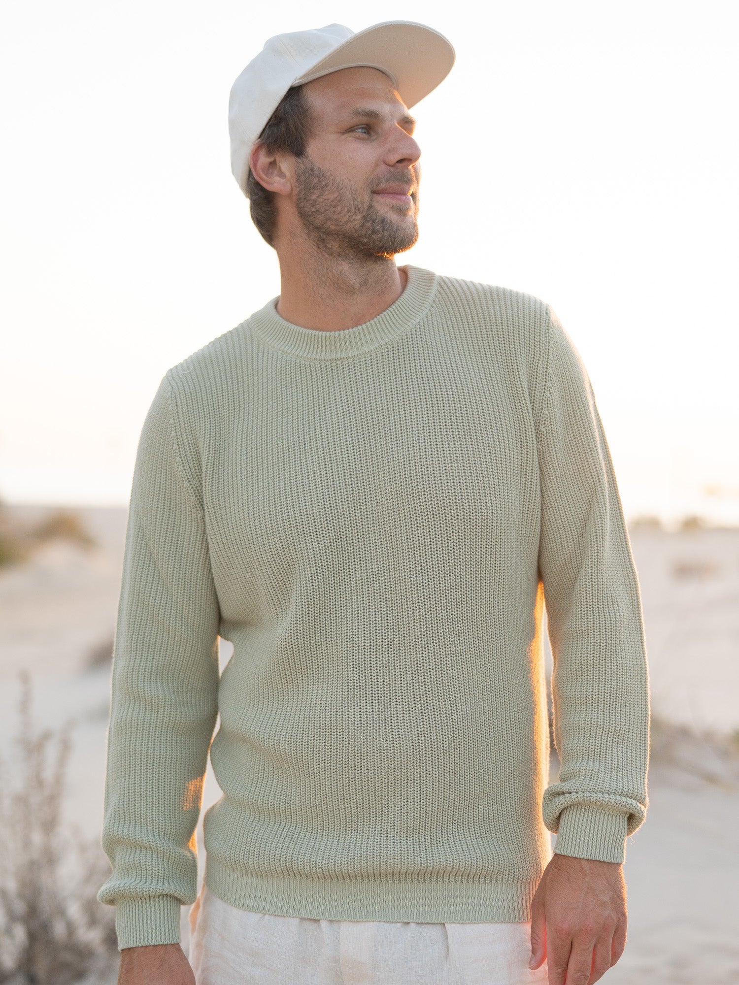 FUXBAU 4Seasons Männer Strickpullover in mint aus 100% GOTS zertifizierter Biobaumwolle