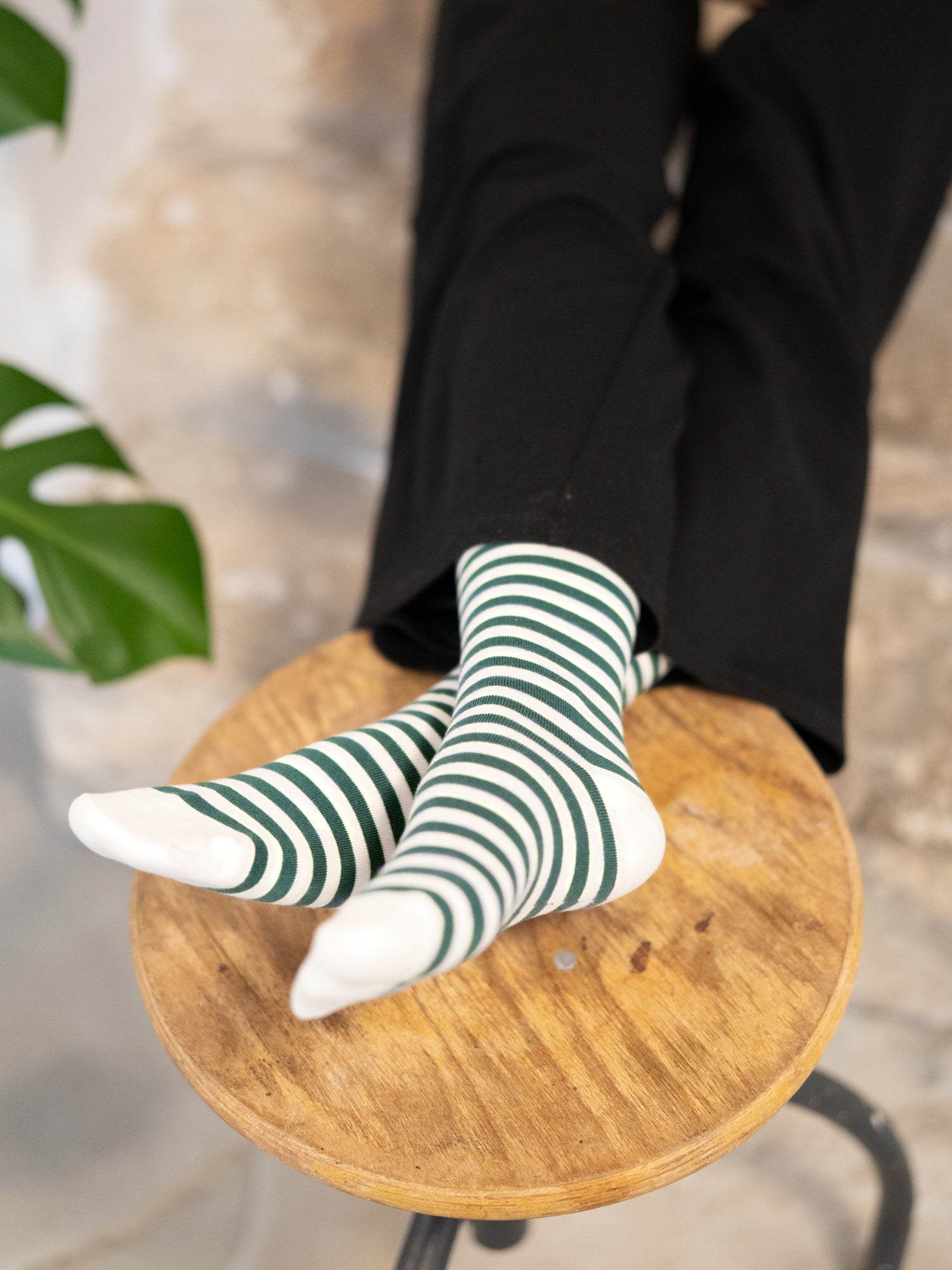 FUXBAU Unisex Streifensocken creme grün aus Bio-Baumwolle GOTS Made in Portugal