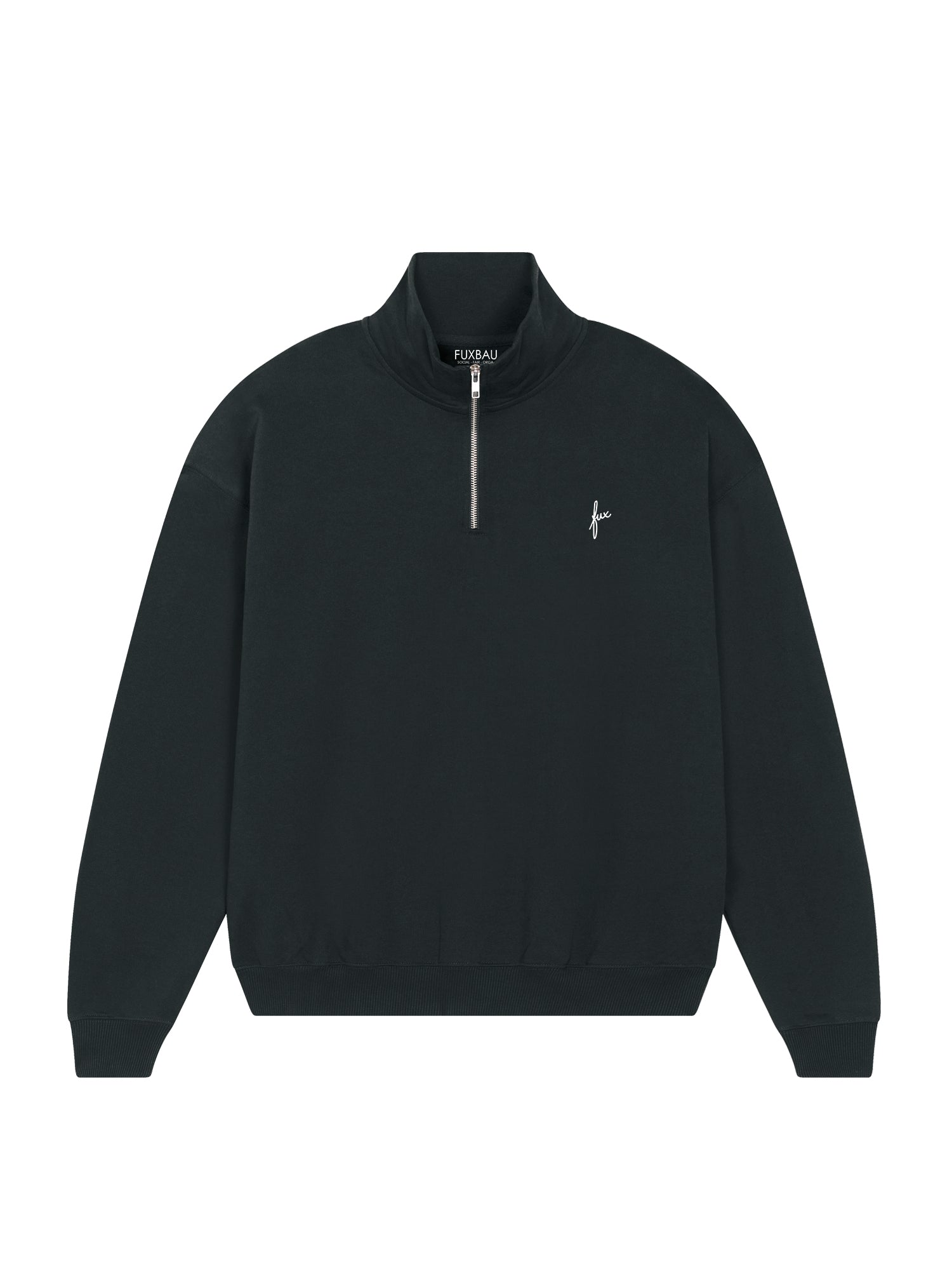 FUXBAU Fair Fashion Half Zip Sweater in schwarz aus Biobaumwolle