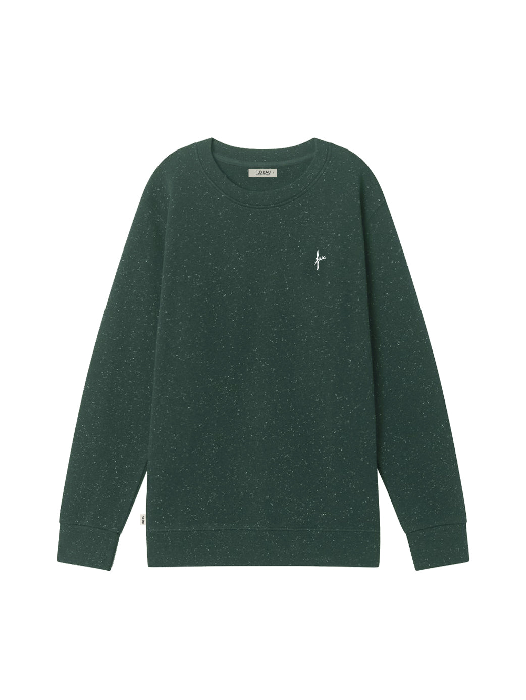 Produktbild eines nachaltigen Männer Sweater von FUXBAU in grün mit weissen neps Made in Portugal.