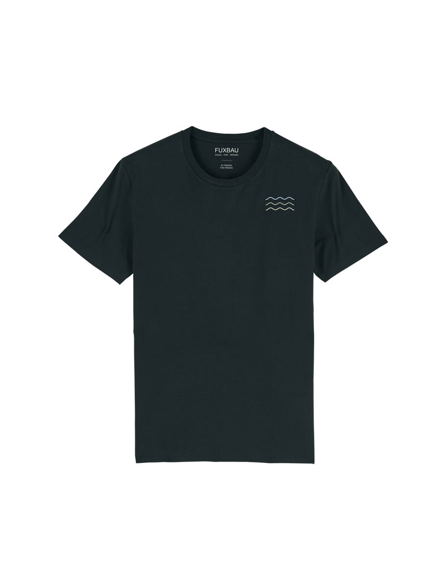 FUXBAU Fair Fashion Surf T-Shirt in schwarz aus Biobaumwolle mit Wellen Motiv